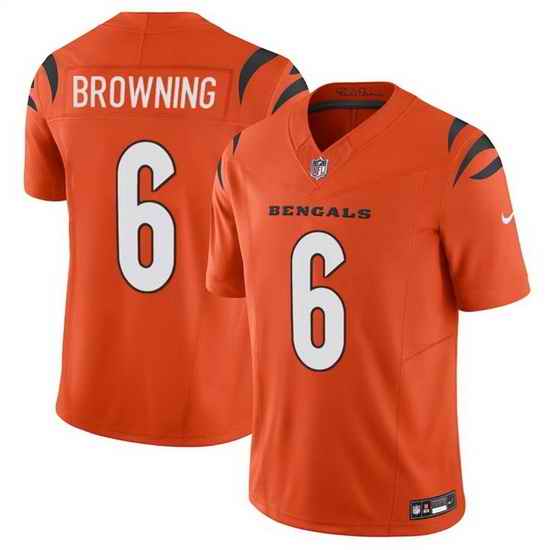Men Cincinnati Bengals 6 Jake Browning Orange 2023 F U S E  Vapor Untouchable Limited Stitched Jersey