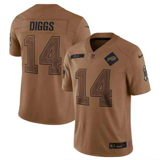 Men Buffalo Bills 14 Stefon Diggs 2023 Brown Salute To Service Limited Stitched Jersey