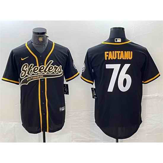 Men Pittsburgh Steelers 76 Troy Fautanu Black With Patch Cool Base Stitched Baseball Jersey