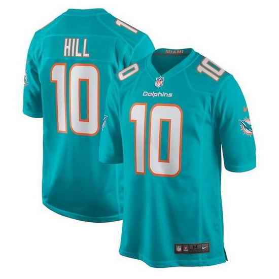 Men Miami Dolphins 10 Tyreek Hill Aqua Stitched Game Jersey