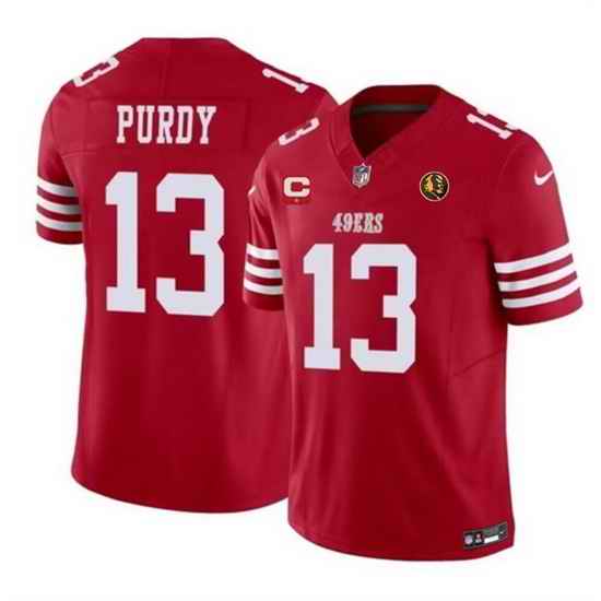 Men San Francisco 49ers 13 Brock Purdy Red 2023 F U S E  With 1 Star C Patch And John Madden Patch Vapor Limited Stitched Football Jersey