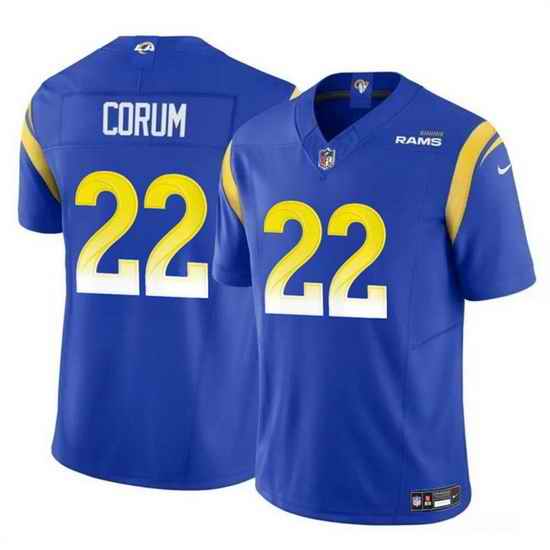 Men Los Angeles Rams 22 Blake Corum Blue 2024 Draft F U S E Vapor Untouchable Stitched Football Jersey