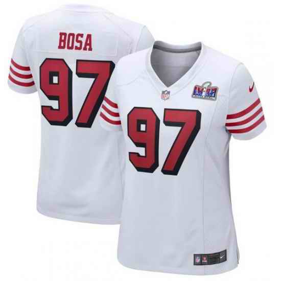 Women San Francisco 49ers 97 Nick Bosa White Throwback 2023 F U S E  Vapor Untouchable Limited Stitched Football 2024 Super Bowl LVIII Jersey