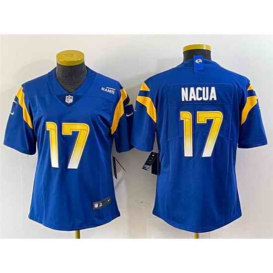Women Los Angeles Rams 17 Puka Nacua Blue Vapor Untouchable Limited Stitched Jersey