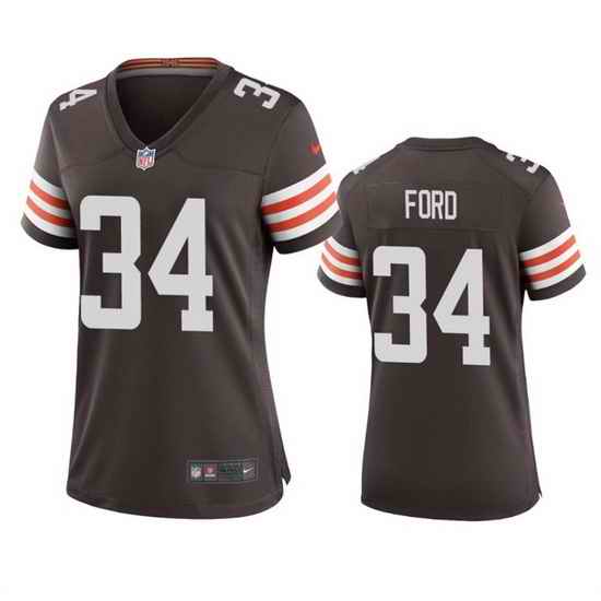 Women Cleveland Browns 34 Jerome Ford Brown Stitched Jersey 28Run Small 29