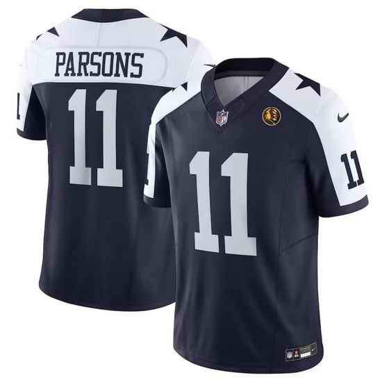 Men Dallas Cowboys 11 Micah Parsons Navy 2023 F U S E  With John Madden Patch Thanksgiving Vapor Limited Stitched Football Jersey