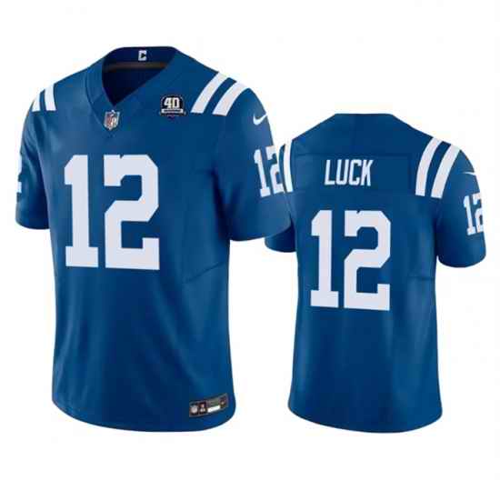 Men Indianapolis Colts 12 Andrew Luck Blue 2023 F U S E 40th Anniversary Vapor Untouchable Stitched Football Jersey