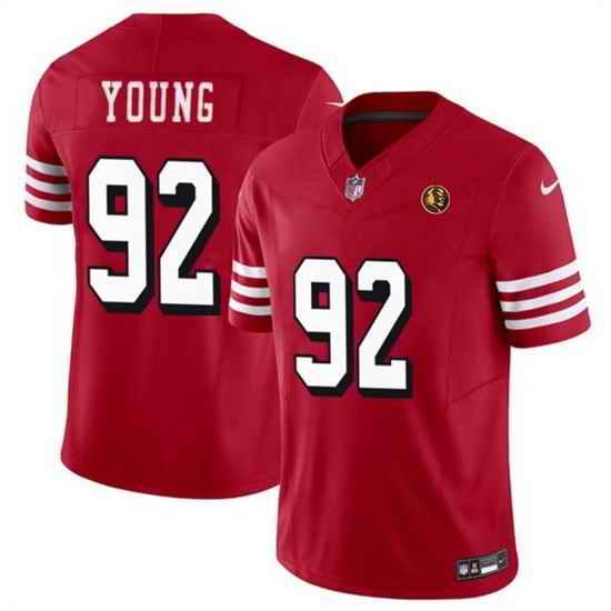 Men San Francisco 49ers 92 Chase Young New Red 2023 F U S E  With John Madden Patch Vapor Limited Stitched Football Jersey