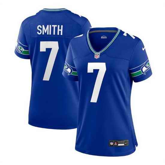 Women Seattle Seahawks 7 Geno Smith Royal Throwback Player Stitched Game Jersey  Run Small