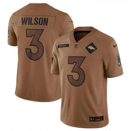Men Denver Broncos 3 Russell Wilson 2023 Brown Salute To Service Limited Stitched Football Jersey