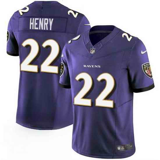 Men Baltimore Ravens 22 Derrick Henry Purple 2023 F U S E  Vapor Limited Football Stitched Jersey