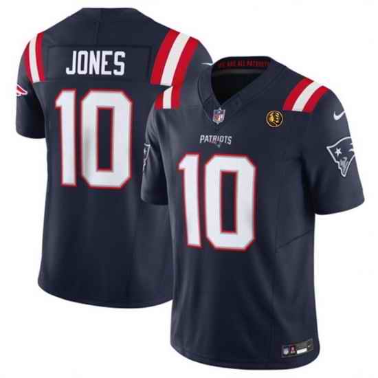 Men New England Patriots 10 Mac Jones Navy 2023 F U S E  With John Madden Patch Vapor Limited Stitched Football Jersey