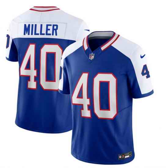 Men Buffalo Bills 40 Von Miller Blue White 2023 F U S E  Throwback Vapor Untouchable Limited Stitched Jersey