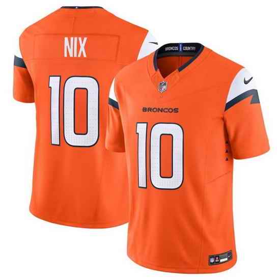 Men Denver Broncos 10 Bo Nix Orange 2024 Draft F U S E  Vapor Limited Stitched Football Jersey