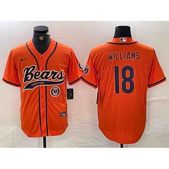 Men Chicago Bears 18 Caleb Williams Orange With Patch Cool Base Stitched Baseball Jersey 1