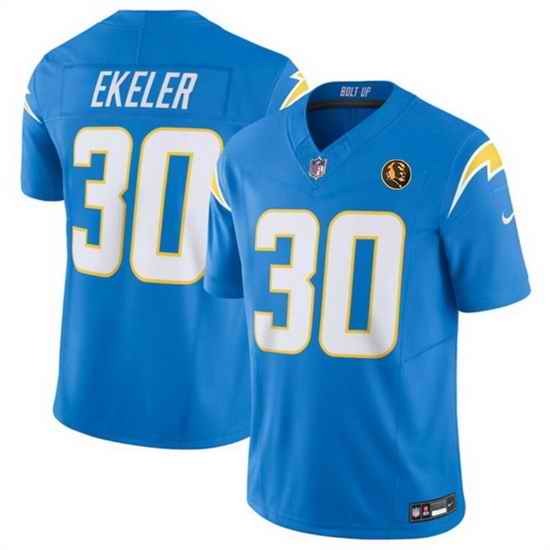 Men Los Angeles Chargers 30 Austin Ekeler Light Blue 2023 F U S E  With John Madden Patch Vapor Limited Stitched Football Jersey
