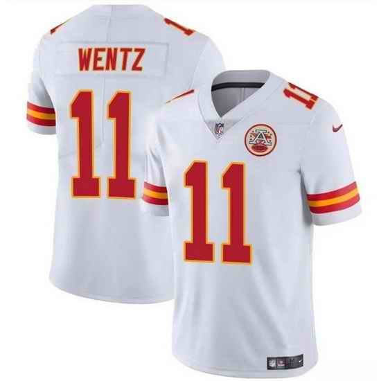 Men   Kansas City Chiefs 11 Carson Wentz White Vapor Untouchable Limited Stitched Football Jersey
