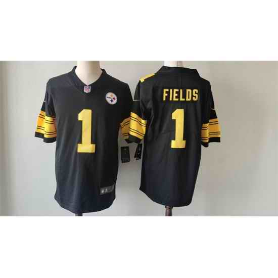 Men Pittsburgh Steelers 1 Justin Fields Black Color Rush Limited Stitched Jersey