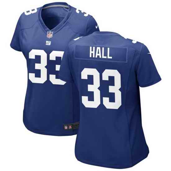 Women New York Giants 33 Hassan Hall Blue Stitched Jersey 28Run Small 29