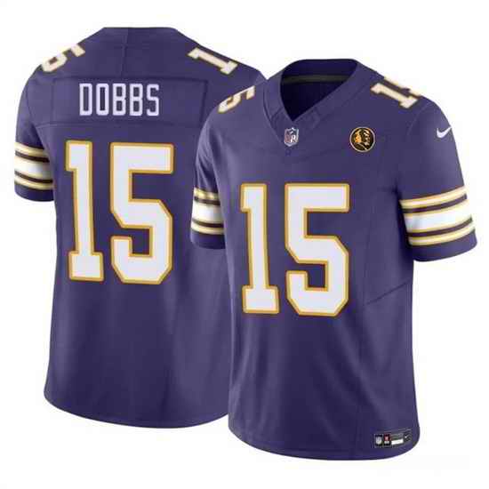 Men Minnesota Vikings 15 Josh Dobbs Purple 2023 F U S E  Throwback With John Madden Patch Vapor Limited Stitched Football Jersey