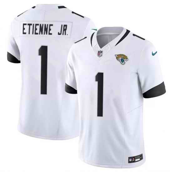 Men Jacksonville Jaguars 1 Travis Etienne Jr  White 2023 F U S E Vapor Untouchable Limited Stitched Jersey