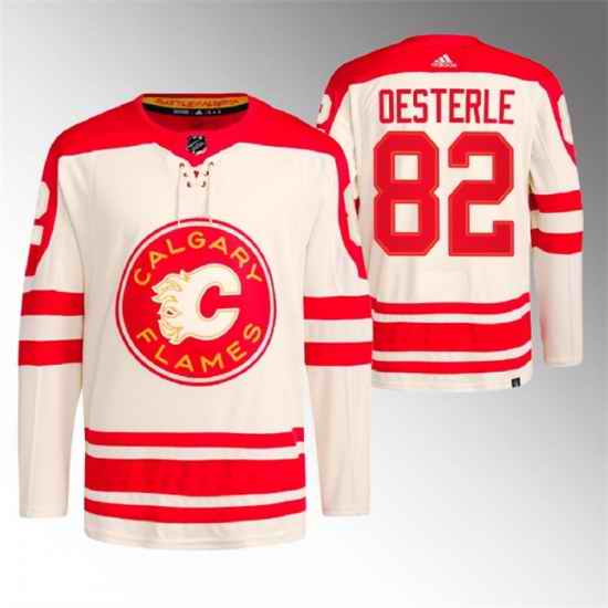 Men Calgary Flames 82 Jordan Oesterle 2023 Cream Heritage Classic Primegreen Stitched Jersey