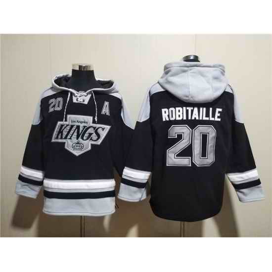 Men Los Angeles Kings 20 Luc Robitaille Black Ageless Must Have Lace Up Pullover Hoodie