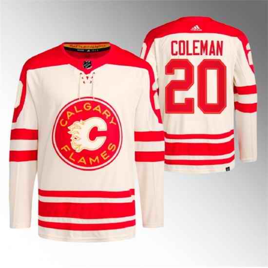 Men Calgary Flames 20 Blake Coleman 2023 Cream Heritage Classic Primegreen Stitched Jersey