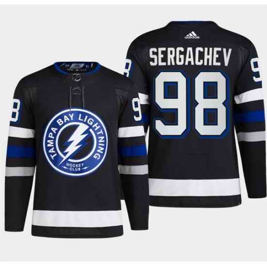 Men Tampa Bay Lightning 98 Mikhail Sergachev Black Alternate Premier Breakaway Stitched Jersey