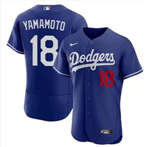 Men's Los Angeles Dodgers #18 Yoshinobu Yamamoto Blue Stitched Baseball Jersey