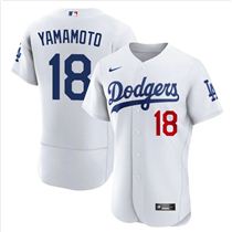 Men's Los Angeles Dodgers #18 Yoshinobu Yamamoto White Stitched Baseball Jersey