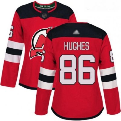 Devils #86 Jack Hughes Red Home Authentic Women Stitched Hockey Jersey