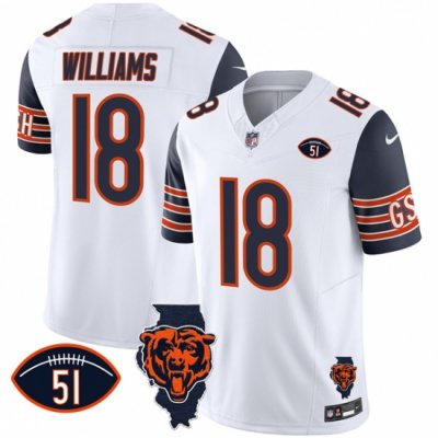 Men Chicago Bears 18 Caleb Williams White Navy F U S E  With Illinois And No  51 Patch Stitched Football Jersey