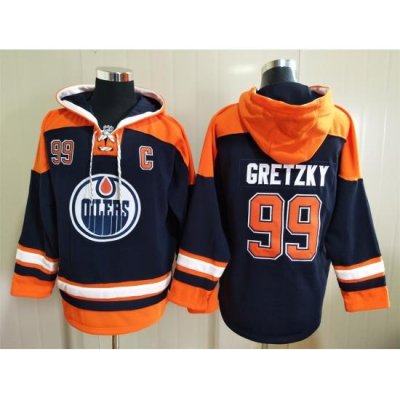 Men Edmonton Oilers Wayne Gretzky 99 Blue Stitched NHL Hoodie