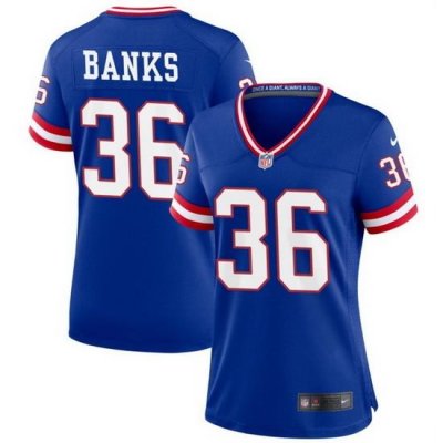 Women New York Giants 36 Deonte Banks Royal Classic Retired Player Stitched Game Jersey