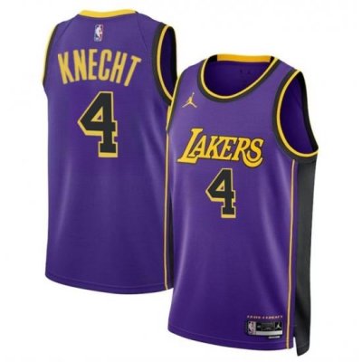 Men Los Angeles Lakers 4 Dalton Knecht Purple 2024 Draft Statement Edition Stitched Basketball Jersey