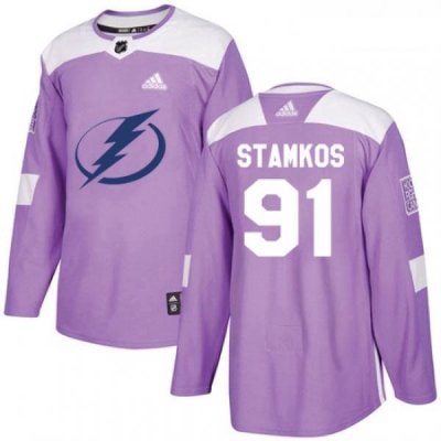 Youth Adidas Tampa Bay Lightning 91 Steven Stamkos Authentic Purple Fights Cancer Practice NHL Jersey