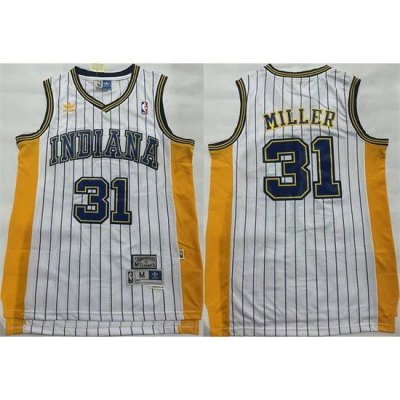 Men Indiana Pacers 31 Reggie Miller White Throwback Stitched Jersey