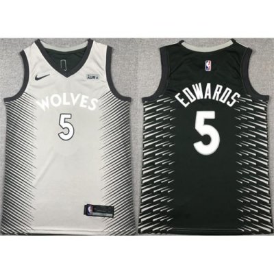 Men Minnesota Timberwolves 5 Anthony Edwards Grey Black Stitched Jersey