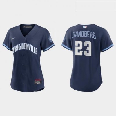 Chicago Cubs 23 Ryne Sandberg Women Nike 2021 City Connect Navy MLB Jersey