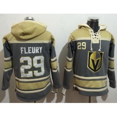 Men Vegas Golden Knights 29 Marc Andre Fleury Grey Gold Name  26 Number Pullover NHL Hoodie