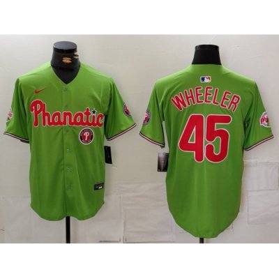 Men Philadelphia Phillies 45 Zack Wheeler Green With Patch Stitched Jersey 2