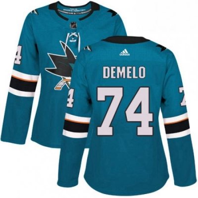 Womens Adidas San Jose Sharks 74 Dylan DeMelo Premier Teal Green Home NHL Jersey