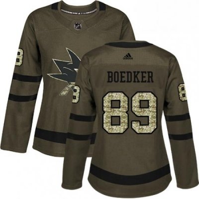 Womens Adidas San Jose Sharks 89 Mikkel Boedker Authentic Green Salute to Service NHL Jersey