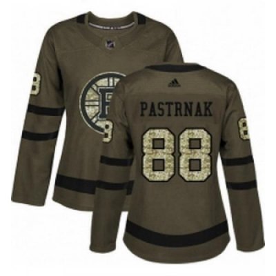 Womens Adidas Boston Bruins 88 David Pastrnak Authentic Green Salute to Service NHL Jersey