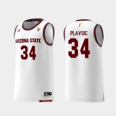 Men Arizona State Sun Devils Uros Plavsic White Replica College Basketball Jersey