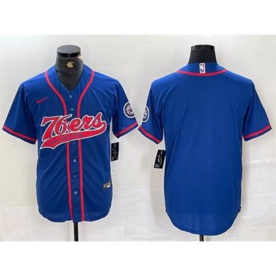 Men Philadelphia 76ers Blank Royal Cool Base Stitched Baseball Jersey