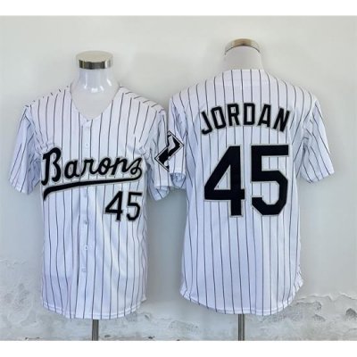 Men Birmingham Barons 45 Michael Jordan White Throwback Stitched Baseball Jersey