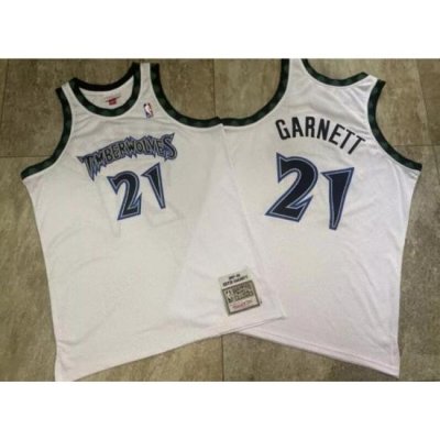 Mens Minnesota Timberwolves 21 Kevin Garnett Swingman White Mitchell Ness Throwback NBA Jersey