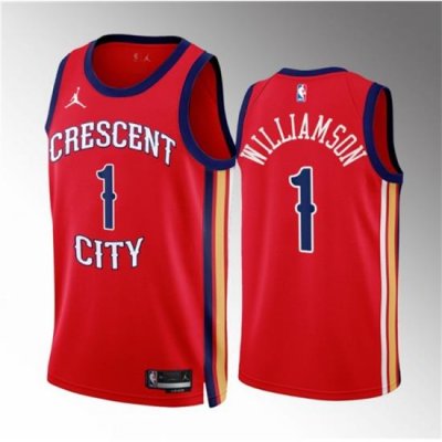 Men New Orleans Pelicans 1 Zion Williamson Red 2022 23 Statement Edition Stitched Basketball Jersey